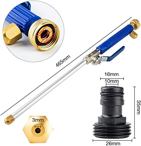 High Pressure Power Washer Attachment Hose Nozzle Wand Lance | Hydro Jet Water Hose Nozzle, ,Watering Sprayer Cleaning Tool, Wand Lance for Gutter Patio Car Pet Window Glass Blue - color: Blue