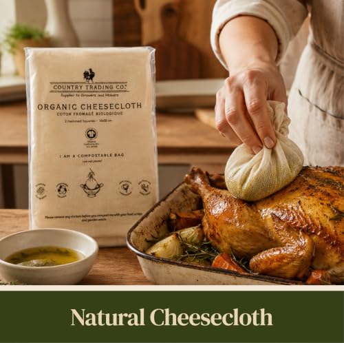 Organic Cheesecloth, Grade 120 Extra-Fine Weave, 2 Hemmed Squares, GOTS Certified Unbleached Cotton, Reusable Straining Cloth for Cheese, Nut Milk, Yogurt & Kombucha - size: 2.8 sq ft (2pcs)