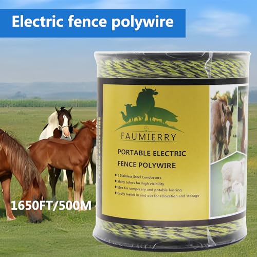 Portable Electric Fencing Polywire 1650 Feet 500 Meters, 6 Stainless Steel Conductors for Reliable Conductivity, UV Treatment, Rust Resistance - Yellow & Black - size: 1650ft