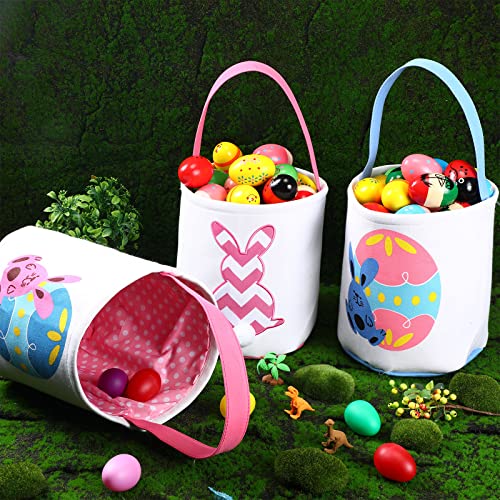4 Pcs Easter Basket Bags Canvas Bunny Baskets Egg Bunny Tote Bag Easter Eggs Hunt Bucket Rabbit Fluffy Tails Party Celebration Toys Carry Candy Rabbits Print Buckets for Gift Sets - style: Pastel Bunny