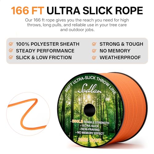 Arborist Throw Line Kit - Ultra Slick 166ft Polyester Rope with 9Oz Weight Throw Bag Low High Limb Throwing Adults Forestry Tree Trimming Cutting GEA - size: 166FT Rope with 9 Oz Throw Bag