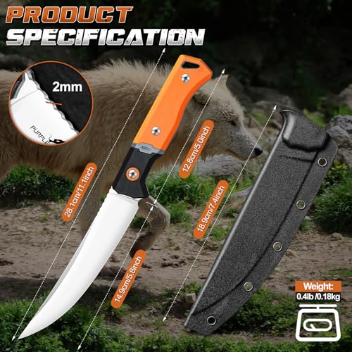 Purple Dragon Outdoor Knife for Boning - Trailing Point Boning Knife Orange | Forged from a Single Piece of D2 Steel, Full Tang G10 Handle, Gift Box - size: 5.6 inch