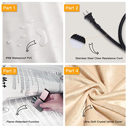 Toozey Pet Heating Pad, Beige, Large, Heated Mat for Cats and Dogs | Beige, Large, 6 Heat Settings, 2-24H Timer, Waterproof, Chew-Resistant Cord, Washable Cover - color: Beige, size: 35.0"L x 24.0"W x 0.6"Th