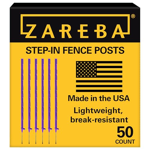 Zareba 4-Foot Step-in Electric Fence Posts - 50 Pack for Electric Fence System - Sturdy & Easy Installation - A-48P, Purple - Easy to Install Step in Fence Posts, Includes 50 - style: 50 Purple Posts