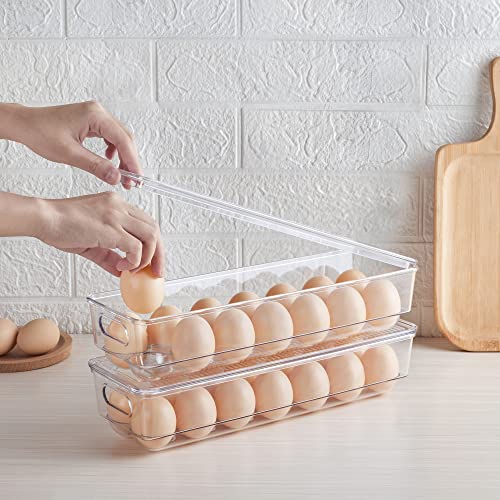 Vtopmart Egg Container Holders for Refrigerator - Clear Stackable Trays for 14 Eggs, Plastic Storage Bins for Fridge Organization (2 Pack)
