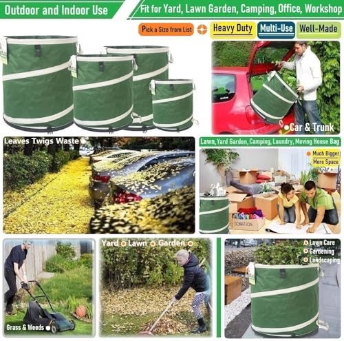 46-Gallon Collapsible Trash Can (22x28 in) Hard-Shell Bottom Yard Garden Bag,Big Leaf Bag,Yard Waste Bags,Debris Container,Pop-Up Recycling Bin,RV Camping Waste Bin,Laundry Hamper,Lawn Grass,Weeds Bag