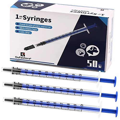 50 Pack 1ml Blue Plastic Syringes with Caps for Science Labs, Liquid Measuring, Watering, Refilling, Oral,Pet - size: 1ml-50Pack