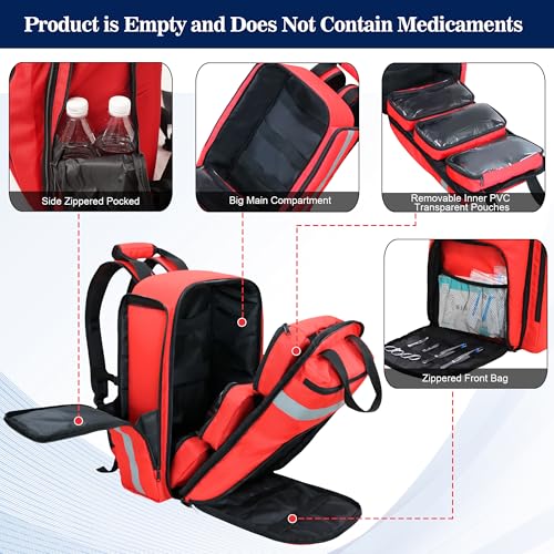 First Aid Bag Empty,EMS,EMT,Emergency Trauma Doctor Bag,First Aid Kit For Car,Home,Hiking,Camping and Travel(Red) - color: Red