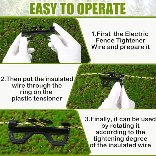 CroBlissful 12 Pcs Electric Fence Tightener Wire Tensioner, Electric Fence Poly Wire Tensioner Plastic Cord Tensioners, Portable Tightener for Inline Fixing, Black