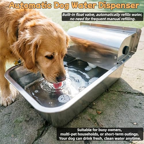 Stainless Steel Automatic Dog Water Dispenser,Adjustable Float Valve | 3 Gallons Indoor&Outdoor Dog Water Bowl Self-Filling Water Auto Fill for Dogs Livestock Chicken,Anti Tip, Wide Drinking Area - size: Large - Adjustable Water Level