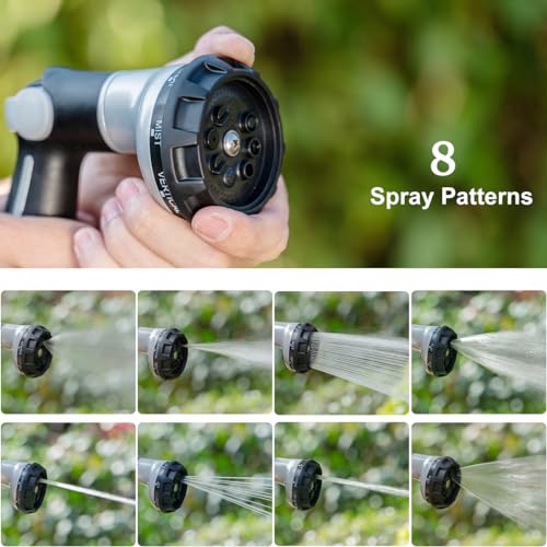 FANHAO Heavy Duty Garden Hose Nozzle, Metal Hose Sprayer Easy Thumb Control | 8 Spray Patterns, Rustproof Water Nozzle, Non-Slip Ergonomic Grip, Elder & Child Friendly for Garden, Car & Pet, Light Grey - color: Light grey