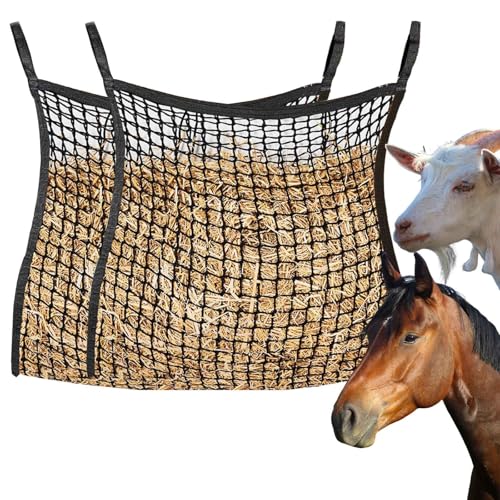2 PCS Slow Feed Hay Net for Horses, Hay Net for Livestock,Slow Feeder for Goats Sheep Donkey, Easy to Fill and Hang, Black, 35 x 31 Inch