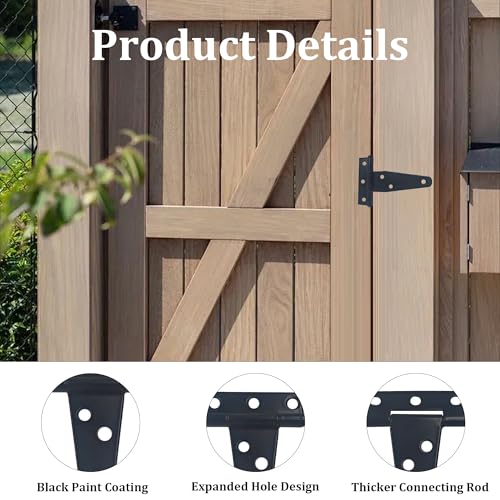2PCS 4" Heavy Duty T-Strap Hinges, Black Rustic Iron Hinge, Rustproof Gate Tee Hinges for Outdoor Sheds, Barn Doors & Wood Fences-Thickness 1.8mm - size: 4 Inch