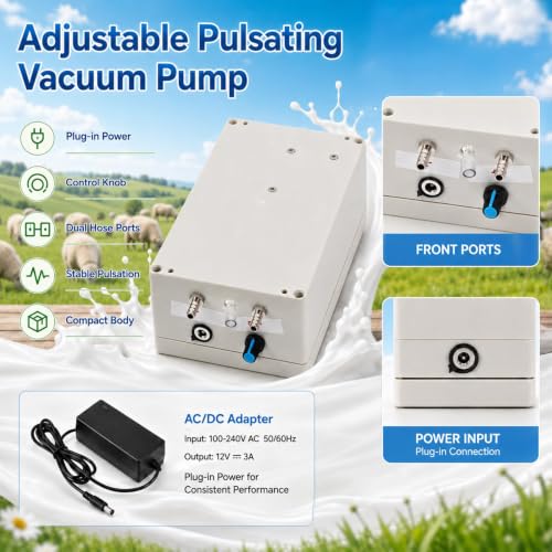 Plug-in 5L Goat Milking Machine Adjustable Pulsating Vacuum Pump | with 304 Stainless Steel Milk Bucket, Adjustable Pulsation Frequency, Portable Compact Overall Design