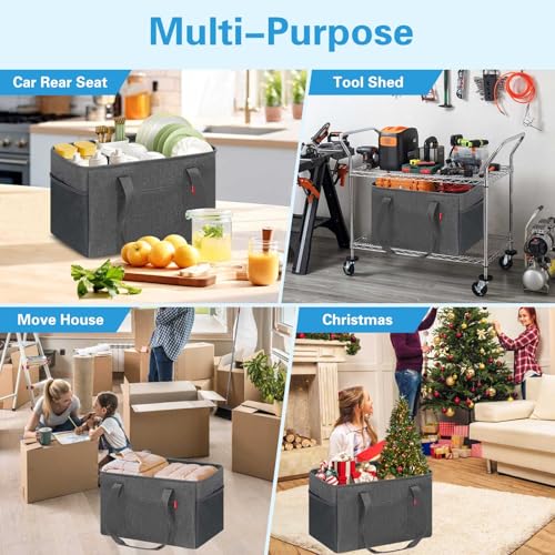 LHZK Standing Utility Tote Bag with Metal Wire Frame and the Sides Rinforced, Large Tote Bag with Handle, Reusable Grocery Bags Foldable, Beach Bag, Car Tote (Grey, 18.5''x11.8''x11.5'') - color: Dark Gray, size: 18.5''x11.8''x11.5''-1 Pack