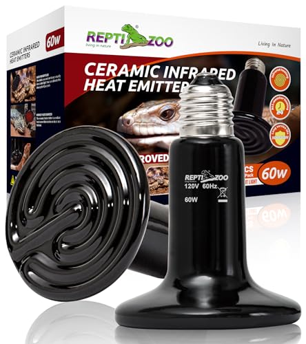 REPTI ZOO 2Pack Ceramic Heat Emitter 60W Reptile Heat Lamp Night Heat Lamp Bulbs Reptile Terrarium Heat lamp Tank Heat Bulb for Turtle Bearded Dragon Gecko Lizard Snake Chicken E26 - style: 60W/2PCS