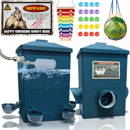 Chicken Feeder, Chicken Waterer with Float Controlled Automatic Set(3 Gallon/16 Pounds), Chicken Coop Accessories（Compatible with 5/8-inch and 3/4-inch Water Pipes, 60-inch Water Supply Pipe - color: Steel Blue