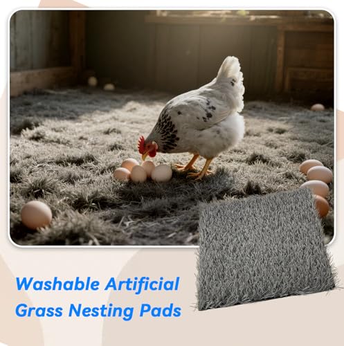 6 Pcs Chickens Nesting Box Pads -12×12",Washable Chickens Nesting Pads Artificial Grass Rug Reusable Hens Nest Boxes Pad Chicken Coop Bedding for Laying Eggs (Grey) - color: 【Grey】