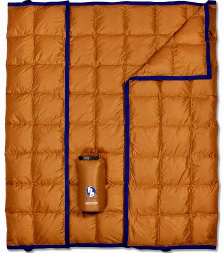 Down Camping Blanket 650 Fill Power - Ultralight Backpacking Quilt (1lb 6oz) Warm & Water-Resistant 20D Nylon Shell for Outdoors, Camping, Hiking, Travel, & Stadium - Packable - color: Burnt Orange