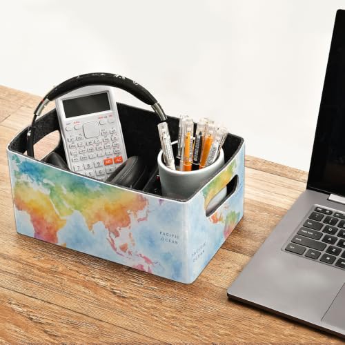 Storage Baskets Felt Foldable Storage Cube Shelf Bins Organizer Box for Kids Toys Office Bedroom Closet Babies Nursery 2-Pack (Watercolor Rainbow Map) - color: Rainbow Map