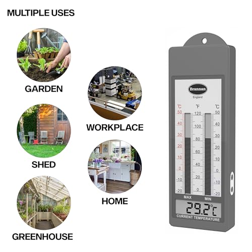 Brannan Waterproof Max Min Greenhouse Thermometer - Maximum Minimum Recording Thermometer Greenhouse Garden Outdoor Indoor