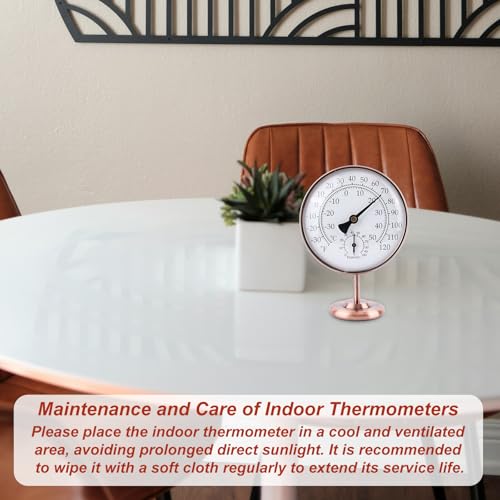 4inch/10.16cm Indoor Thermometer and Humidity Gauge, Indoor Thermometer Hygrometer Gauge with Humidity Reading Monitor Brass Dial with Stand Battery-Free for Home Room Desk Office Bedroom - color: copper, style: Style 3