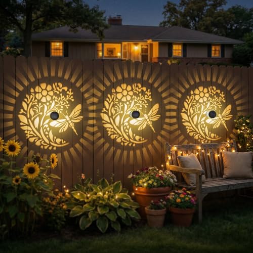 Gardsee Solar Fence Lights 6 Pack Solar Deck Lights Waterproof LED Solar Powered Step Light Wall Lights Outdoor Decorations Warm Yellow Light Decorative Lighting for Garden (Black 5) - style: black 5