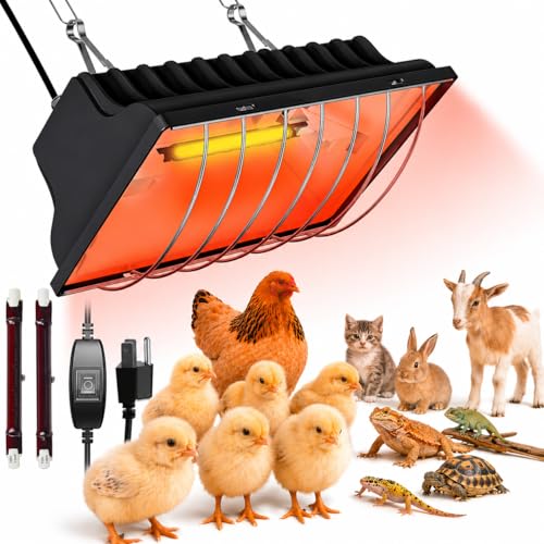 Chicken Brooder Heater for Chicks, Chick Brooder Heat Lamp with 250W & 175W Heating Bulbs, 4 Adjustable Heat Levels for Baby Chicks, Quail, Ducklings & Poultry Brooding