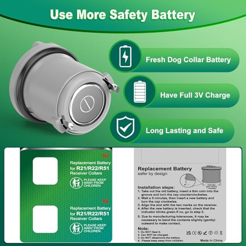 Dog Collar Batteries for R21 R22 R51 and Microlite Collar Battery, High Capacity Compatible with Invisible Fence Receiver Collar Batteries, 2 Packs Lasting Replacement Pet 3V Batteries - Gray