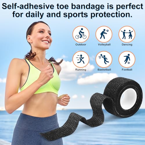 10 Rolls Self-Adhesive Bandages Wraps, Toe Caps & Toe Covers Bandages Set for Sports, Wrist, Ankle, Toes Fingers Protector (Black) - color: Black
