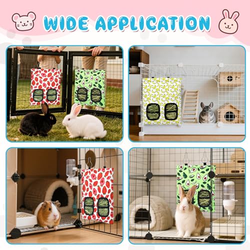 3 Pcs Rabbit Hay Feeder, 2-Hole Hanging Guinea Pig Hay Bags Washable Bunny Hay Bag for Rabbits, Chinchillas, Hamsters, Small Pets and Animals (11.8"×8.7") - color: Green,Red,Yellow