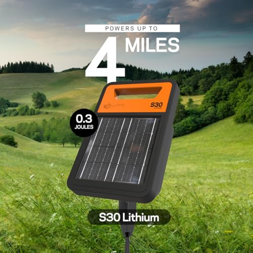 Gallagher S30 Solar Electric Fence Charger | Solar Fence Energizer for Cattle, Horses, Goats, Small Pastures, Predator Control | 4-Mile Typical 20-Mile Ideal Range | Solar Powered with Lithium Battery