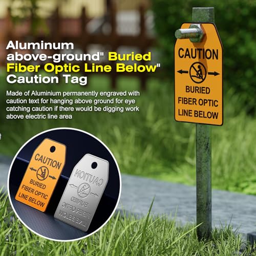 1000 Feet Caution Buried Fiber Optic Line Below Orange/Black Print Safety Tape with Above-Ground Caution Tag, 2 Inch x Foot 5 Mil, Detectable 2-Inch - style: Caution Buried Fiber Optic Line