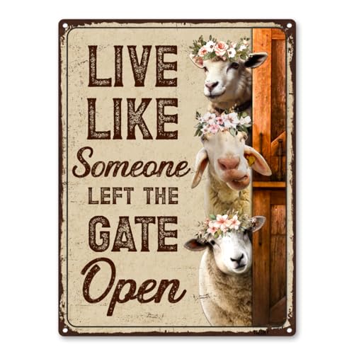 Sheep Sign Decor - Keep Gate Closed Sheeps Metal Signs, Gifts For Sheep Lovers Aluminum Rust Free 9" X 11", Pre-Drilled Holes, Weather