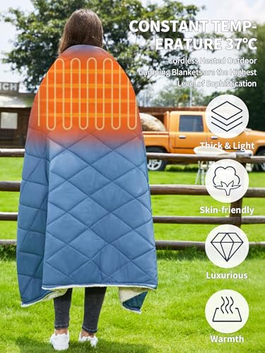 Wearable Heated Blanket,12V Cordless 15000 mAh,3 Heating Set | Cordless heating pad design,Battery Operated,Sherpa Lining,Heated Shawl Throw Blanket for Car,Camping,Backpacking,Hiking - color: Blue
