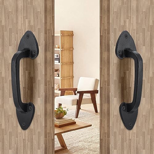 WellMade Barn Door Handles, Black Gate Handle, 7.5 in Rustic Metal Door Pull Handle Hardware for Wooden Garden Gate Shed Cabinet - size: 1 Pack