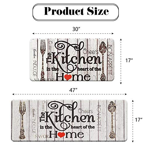 FRESHMINT Farmhouse Kitchen Mats Sets 2 Piece Cushioned Anti-Fatigue Comfort Mat for Home & Office Ergonomically Engineered Memory Foam Kitchen Rug Waterproof Non-Skid, 30" by 17" + 47" by 17",Home - color: Home