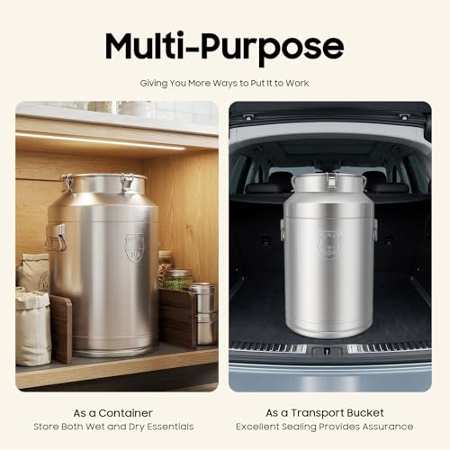 Stainless Steel Milk Barrel, 20 Gallon Milk Can Bucket | Airtight Food Storage Container Metal Water Beverage Drink Dispenser for Milk Oil Wine Soup - size: 20Gal
