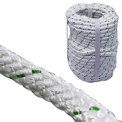 3/8 Inch x 100 Feet 4800Lbs Double Braid Polyester Rope Breaking Strength Strong Pulling Rope - color: White & Green, size: 3/8in x 100 ft