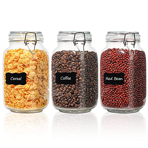 ComSaf Square Glass Jars with Airtight Lids 51 oz 3 Pack Wide Mouth | Flour sugar rice, Kimchi pickling, Sourdough pickling, Pantry organization, Dry food storage, Kitchen storage canister - size: 51oz*3