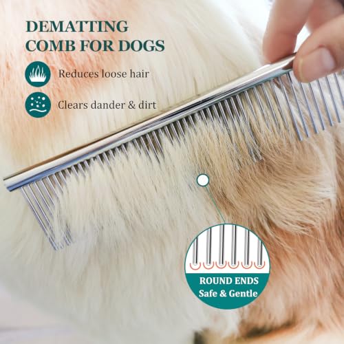 Dog Comb for Grooming, Metal Pet Comb for Cats & Dogs | 3-Pack Stainless Steel Dog Comb for Matted Hair, Grooming Tool for Removing Knots for Long & Short Haired Pet - 7.4 IN