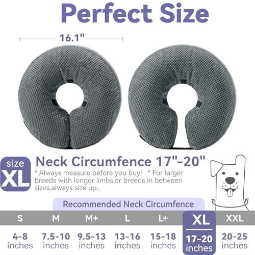 Loflaze Soft Inflatable Dog Cone Collar Alternative After Surgery - Dog Neck Donut E Collar for Large Medium Small Dogs Cats Post Surgery - Recovery Collar to Stop Licking - Grey, XL - color: grey, size: XL(Neck 17"-20")