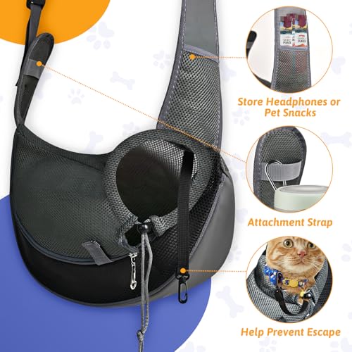 Cat Sling Carrie for Cats Under 11 lbs with Adjustable Strap | Breathable Mesh Cat Bag for Nail Trimming Vet Visits Car Travel Outdoor(Dark Gray, Big Size)