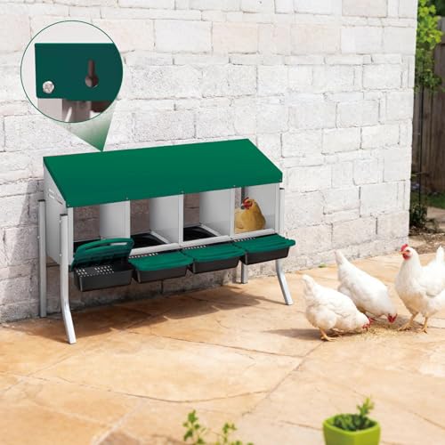 Chicken Nesting Boxes, Heavy-Duty 8-Compartment Metal Chicken Nesting Box – Removable Tray, Ventilation Holes, Easy Egg Collection, Rustproof Galvanized Steel - Green - 4 - Slot - with Legs - color: Green, size: 4 - Slot - With Legs