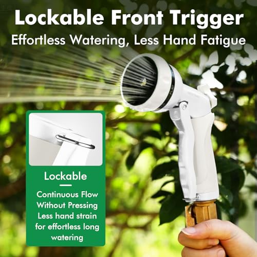 RESTMO Garden Hose Nozzle, Heavy Duty Metal Water Hose Nozzle with 7 Adjustable Spray Patterns, High Pressure Hand Sprayer with Flow Control, Best for Watering Plant & Lawn, Washing Car & Pet, White - color: White