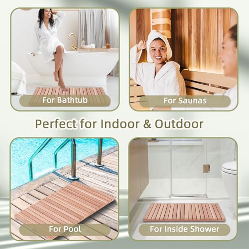 bingaai Cedar Wood Bath Mat 40"×23.6", Cedar Wooden Bath Mats, Wood Shower Stall Mat Non-Slip for Bathroom Bathtub Spa Sauna Garden Home, Wooden Floor Mat Large for Indoor and Outdoor - size: 40" x 23.63" (Rectangular)