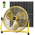 Fanspex 18" Solar Rechargeable Floor Fan for Outdoor Gazebo Greenhouse Barn | 83 Wh Battery Operated Fan, 360° Tilt with 35W Solar Panel Powered for Patio Camping Cooling or Air Circulation - size: 18"