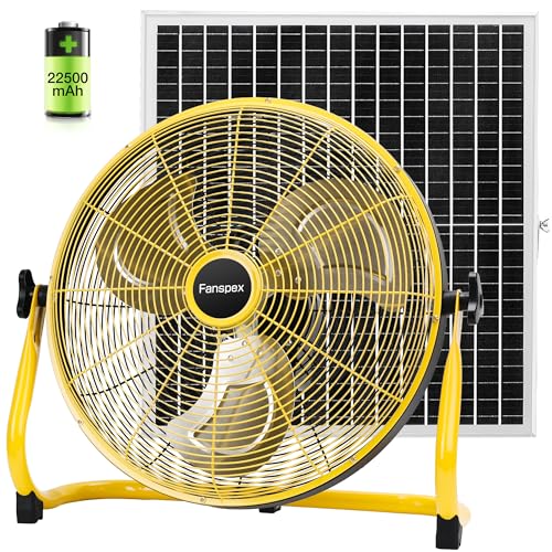 Fanspex 18" Solar Rechargeable Floor Fan for Outdoor Gazebo Greenhouse Barn | 83 Wh Battery Operated Fan, 360° Tilt with 35W Solar Panel Powered for Patio Camping Cooling or Air Circulation - size: 18"