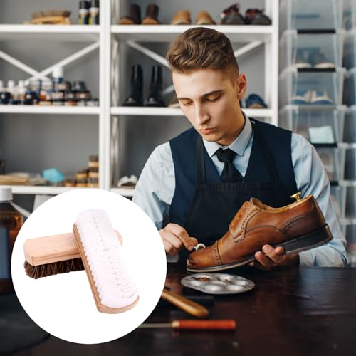 2pcs Horsehair & Rubber Shoe Brush Set, 2 Styles Boot Magic Eraser Cleaning Brush with Wood Handle Nubuck Cleaner Kit for Leather & Suede Shoes Boots