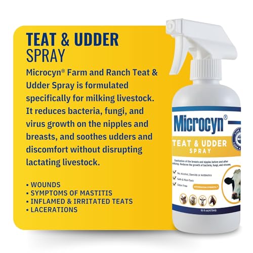 Microcyn Livestock Teat & Udder Spray – 16 oz HOCl-Based Cleansing Spray – Supports Skin Comfort & Moisture for Dairy Cattle, Goats & Livestock